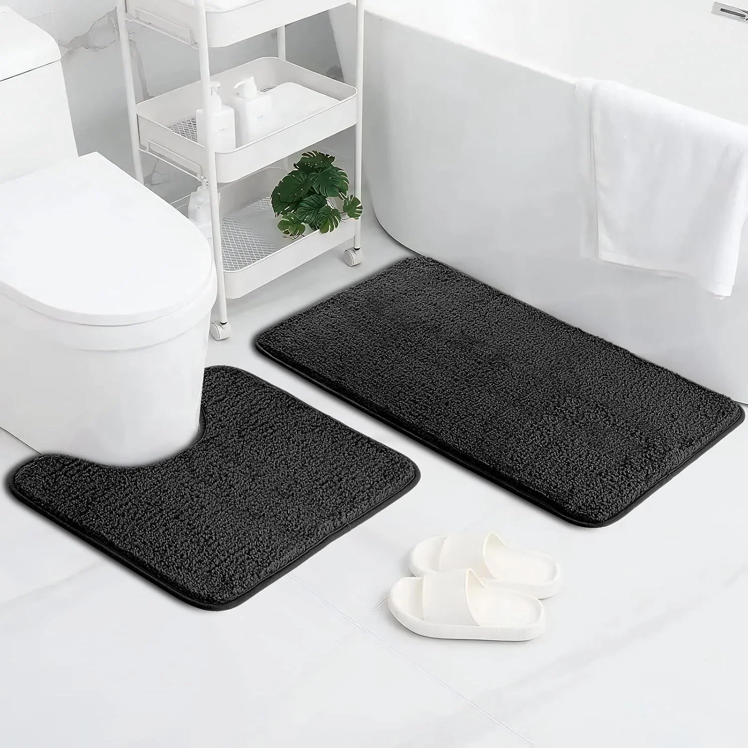 AUAUY Juego de 2 Alfombras de Baño: alfombrilla + alfombra de WC en U