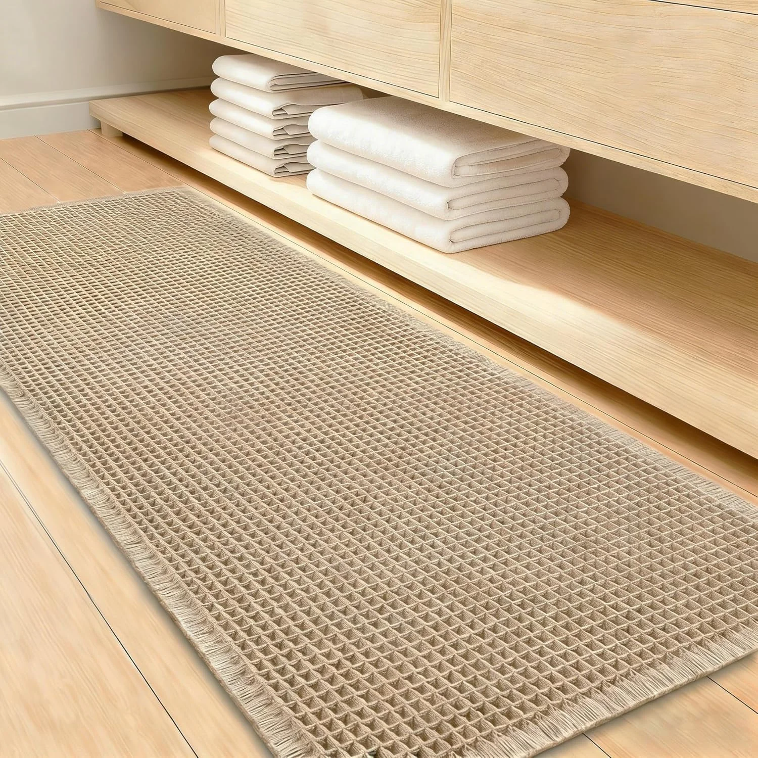 Alfombra de Baño Boho Gris Lavable y Antideslizante