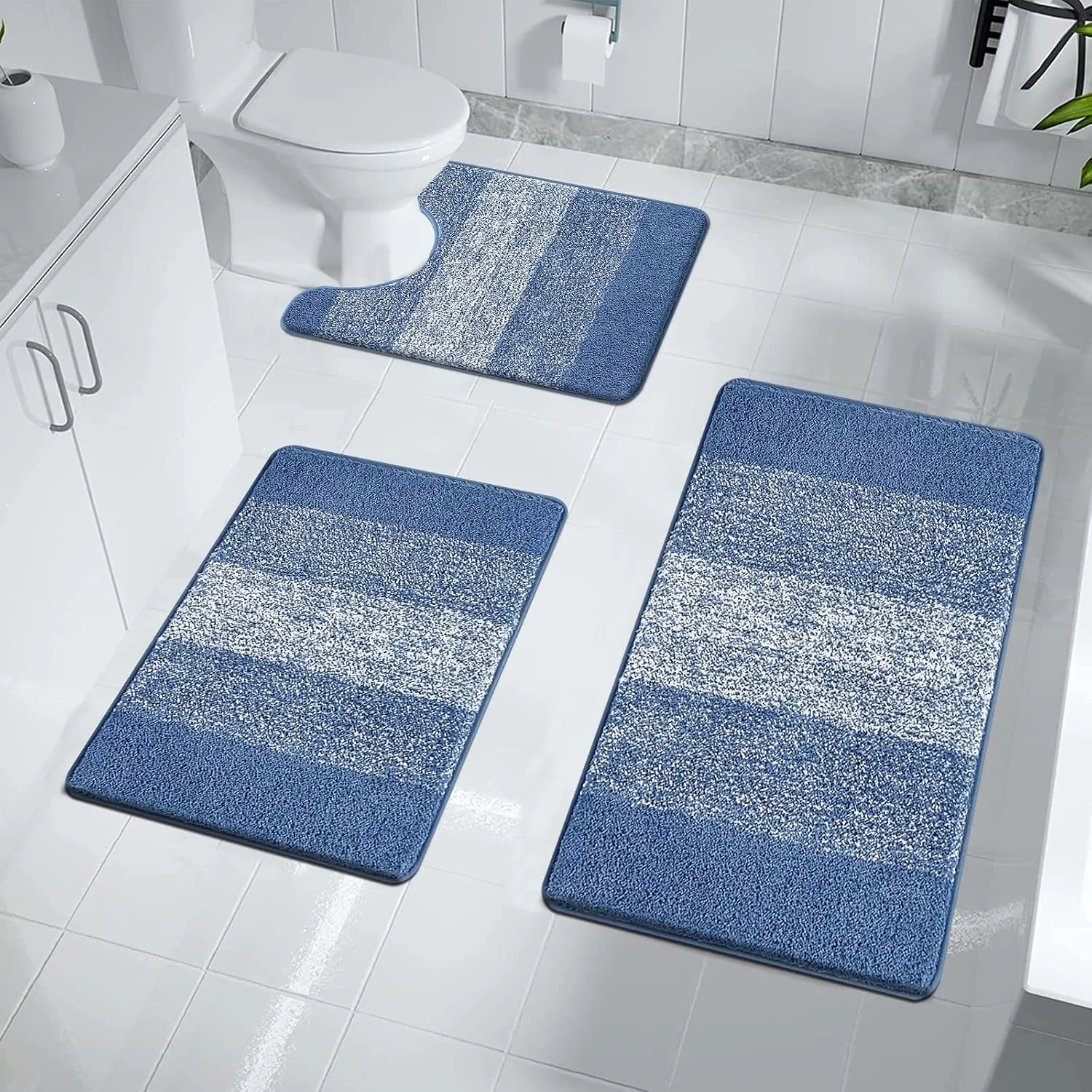 Enyhom Juego de 3 Alfombras de Baño de Microfibra