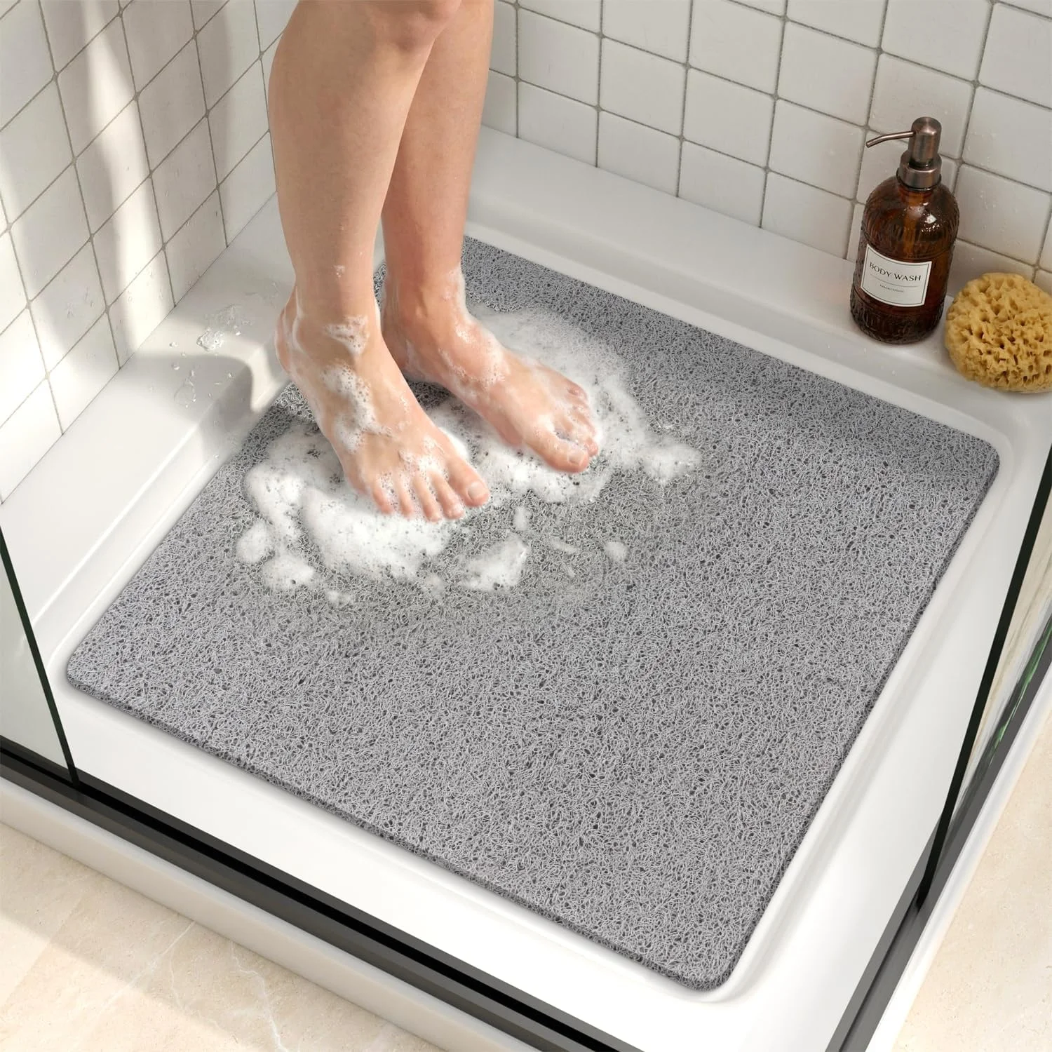 HITSLAM Alfombra de Ducha Antideslizante 53x53 cm Sin Ventosas